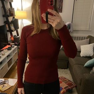 Theory ribbed sweater in Maroon/ dark red